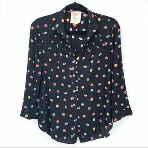 Anthropologie 13 Of 52 Womens 10 Button Front Shirt Black Buttons Long Sleeve